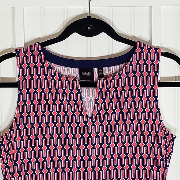 Rafaella Sleeveless Cut Out V Neck Dress Tie Waist Coral Navy & White pr… - Picture 2 of 15